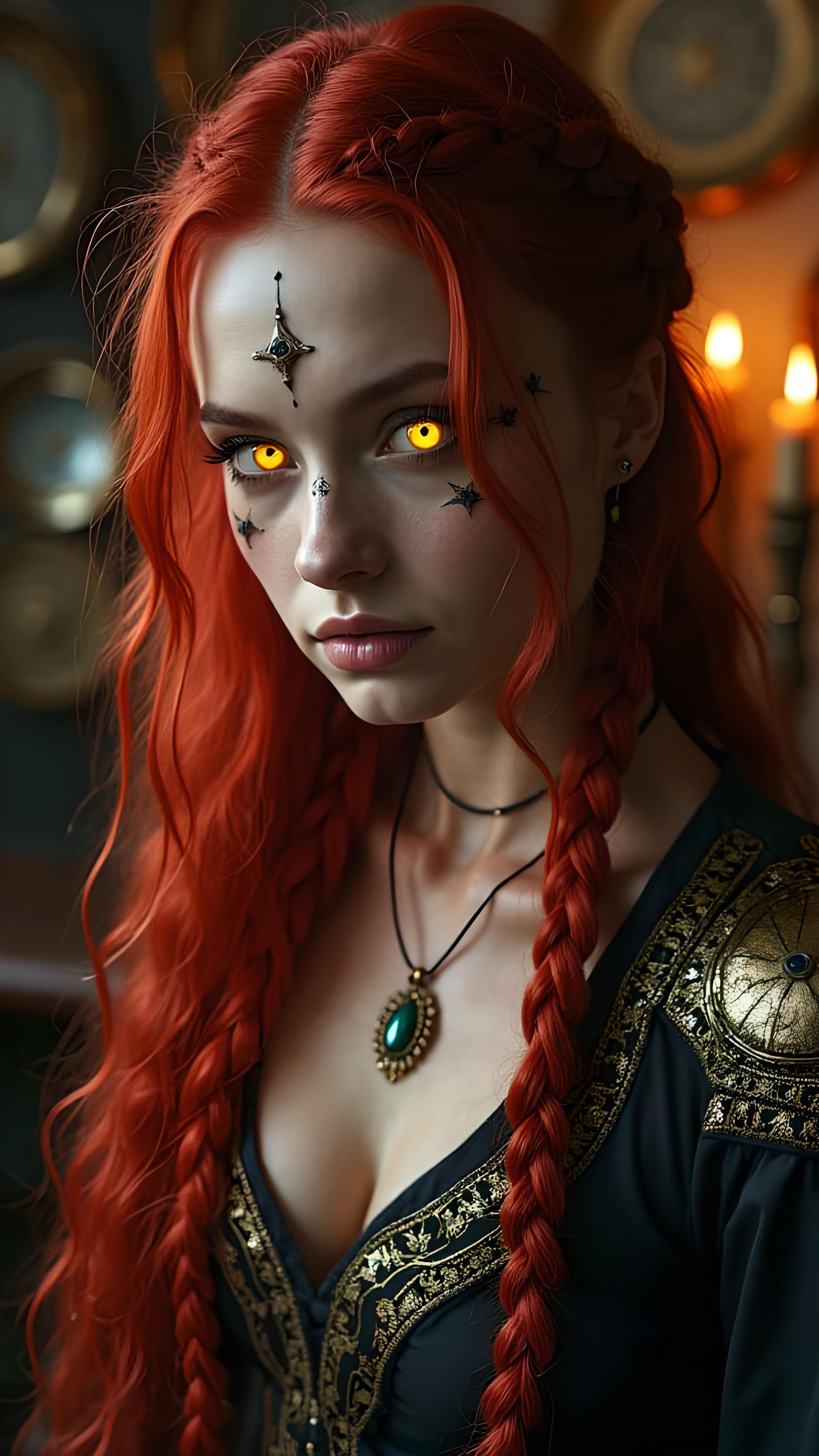 Riddick Universe Woman with Red Hair and Yellow Eyes