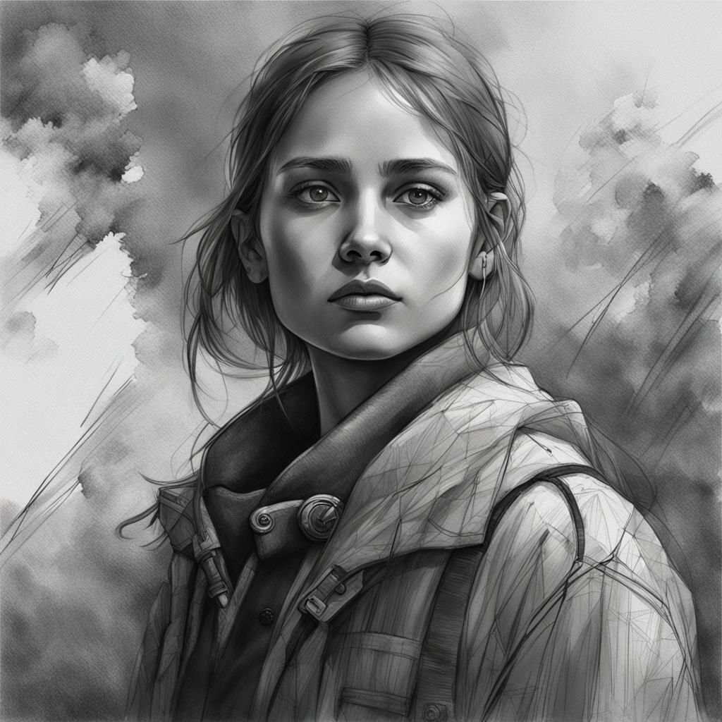 Monochrome Portrait of a Girl in Sketch Style