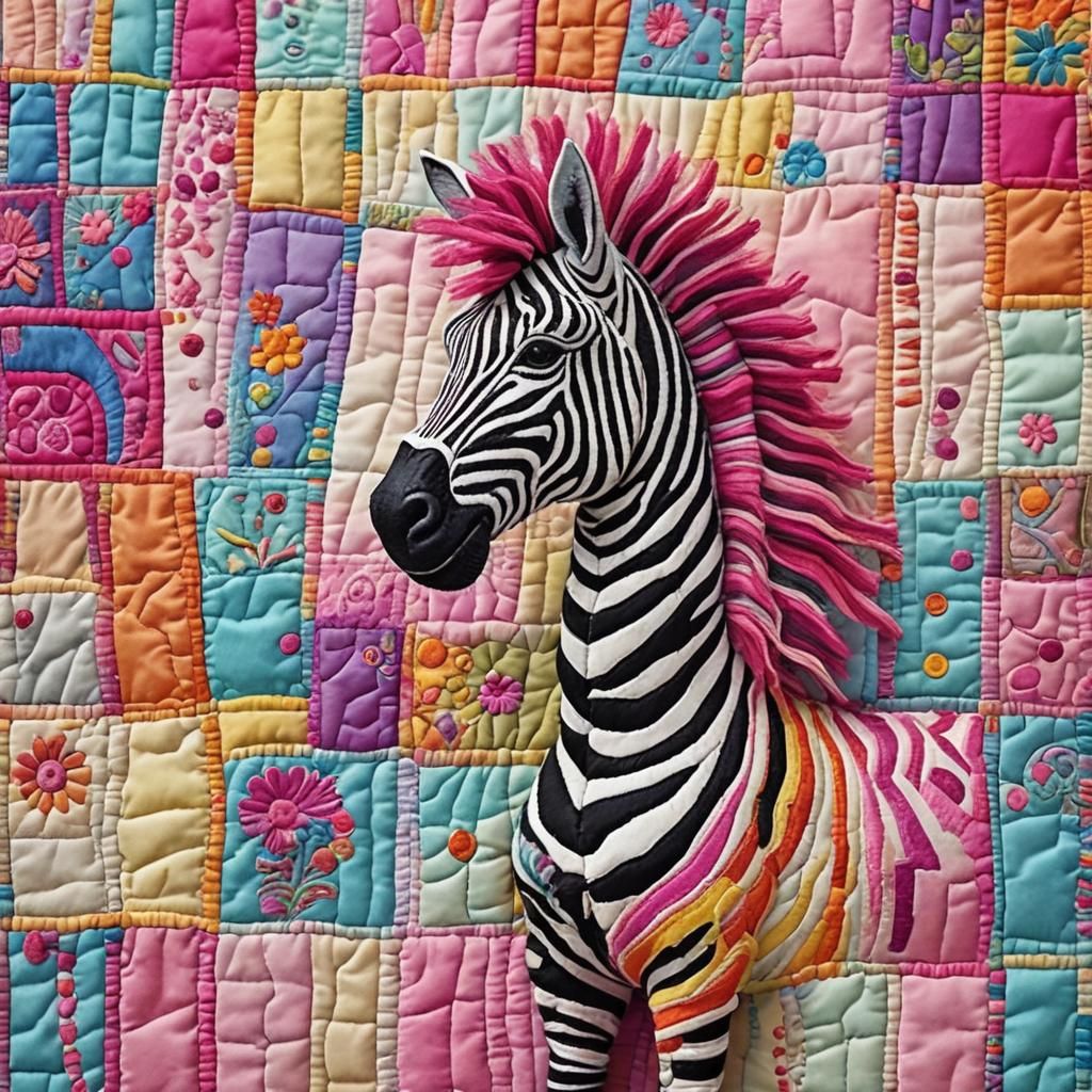 Colorful Knitted Toy Zebra in Textile Art Style