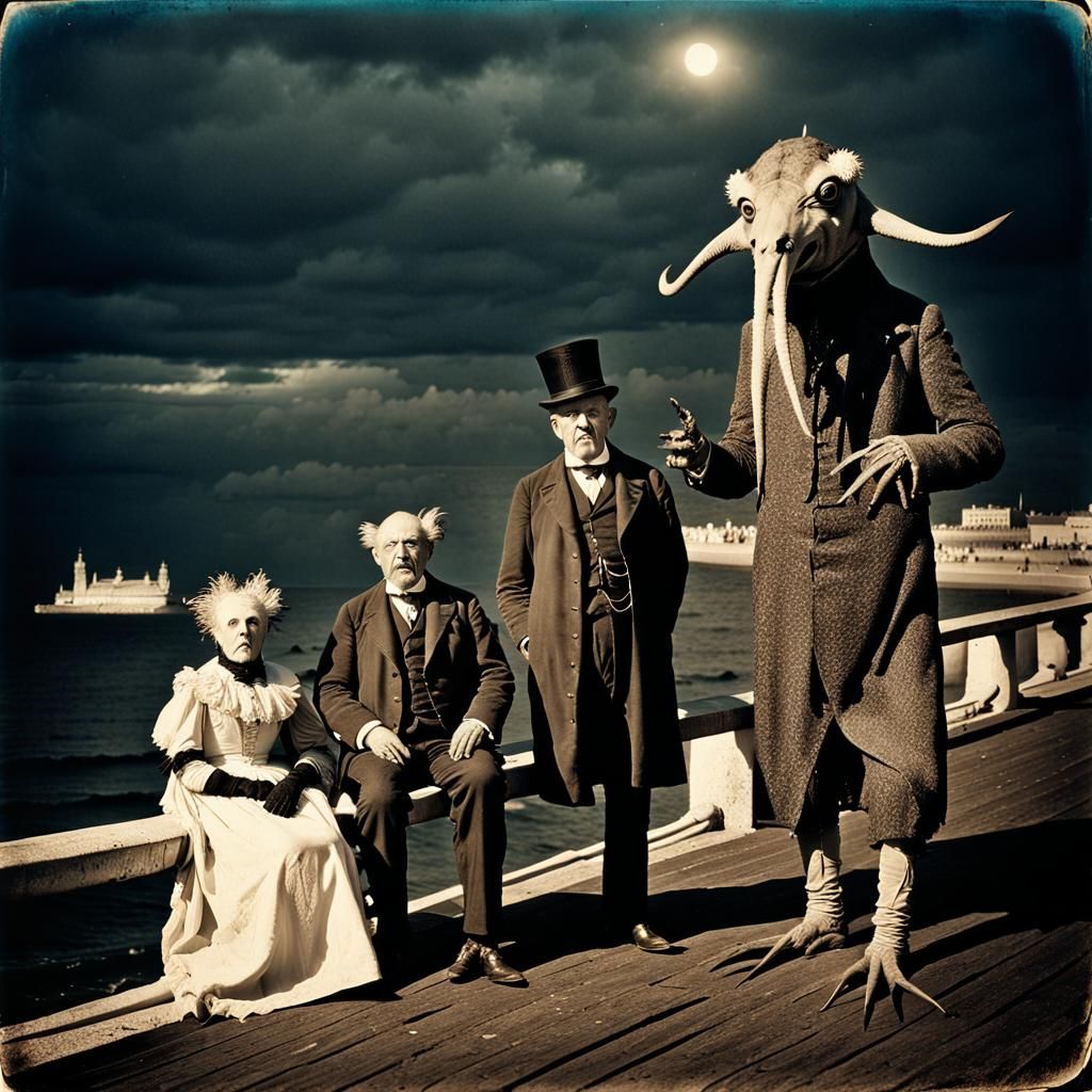 Grotesque Lovecraftian Monster on the Seafront: Dark Fantasy...