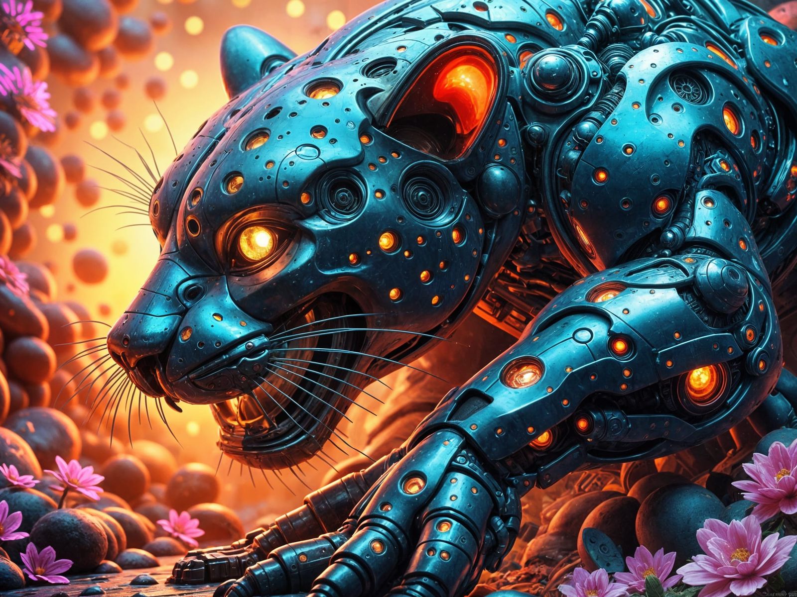 Cyberpunk Mecha Jaguar in 3D Graffiti Style