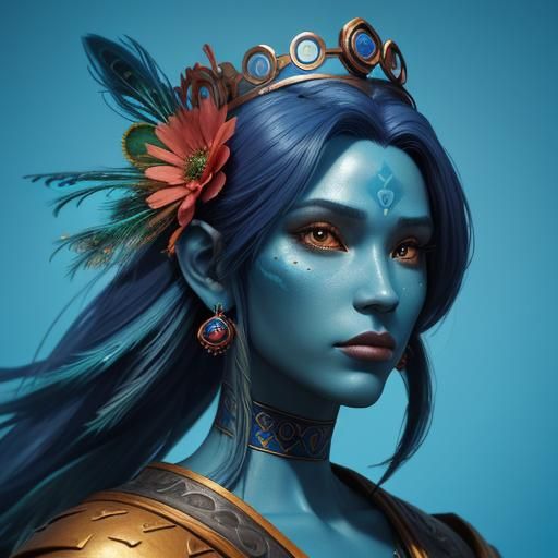 Peacock Woman with Flower Crown: 3D Render