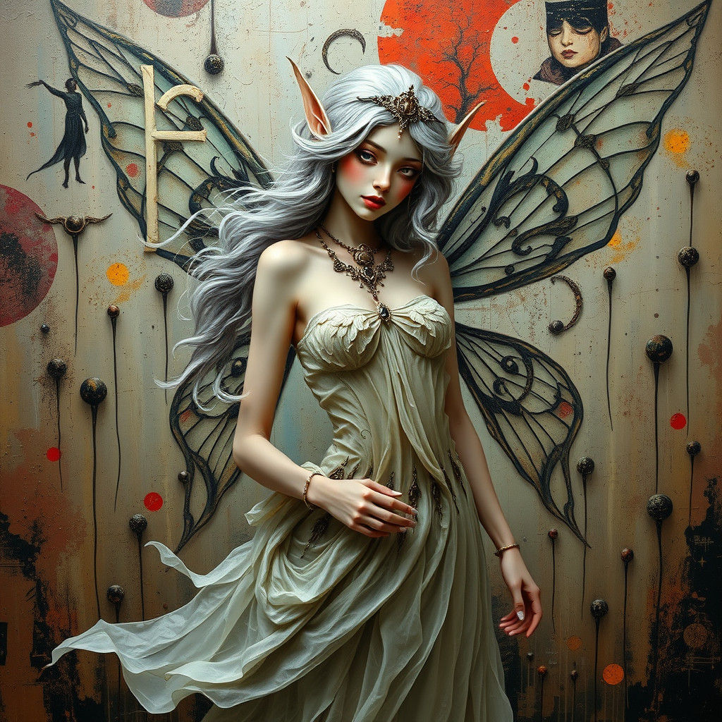 Ethereal Fairy Elf in Surreal Horror Setting