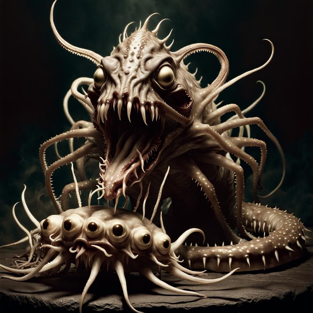 Grotesque Chaos Daemon in Lovecraftian Horror Style