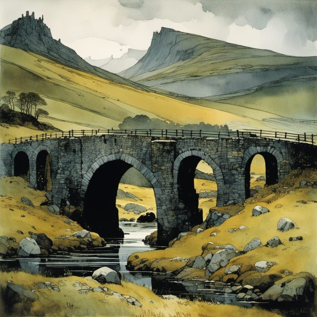 Scottish Highlands Bridge in Painterly Style