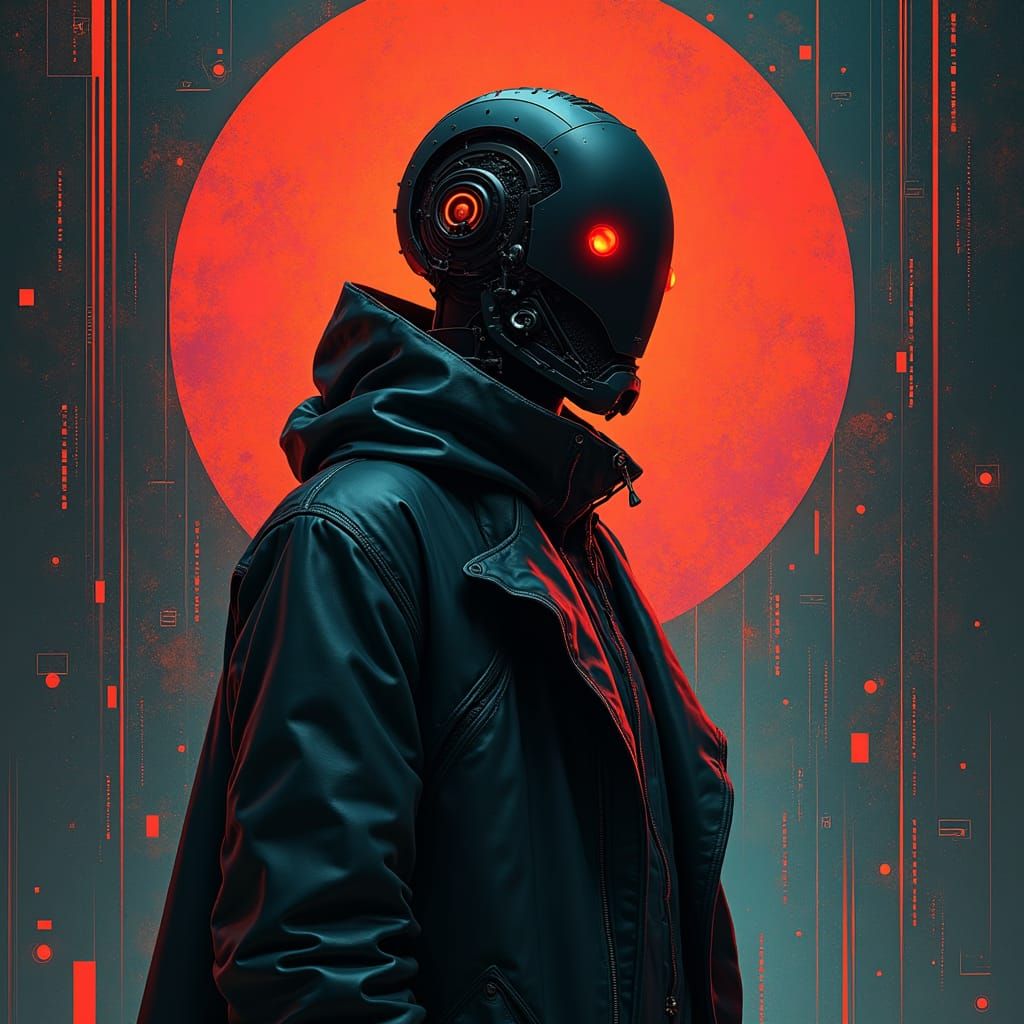 Cyberpunk Cyberknight in Art Nouveau Style