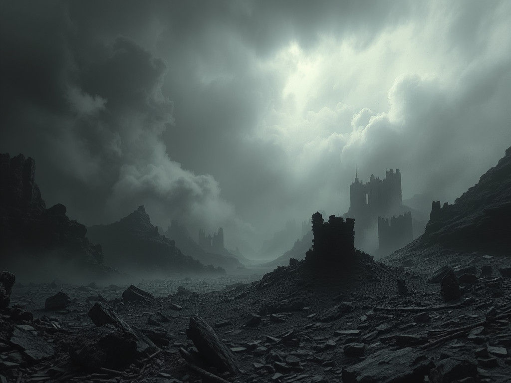 Barren Desert of Black Ruins in Gritty Style