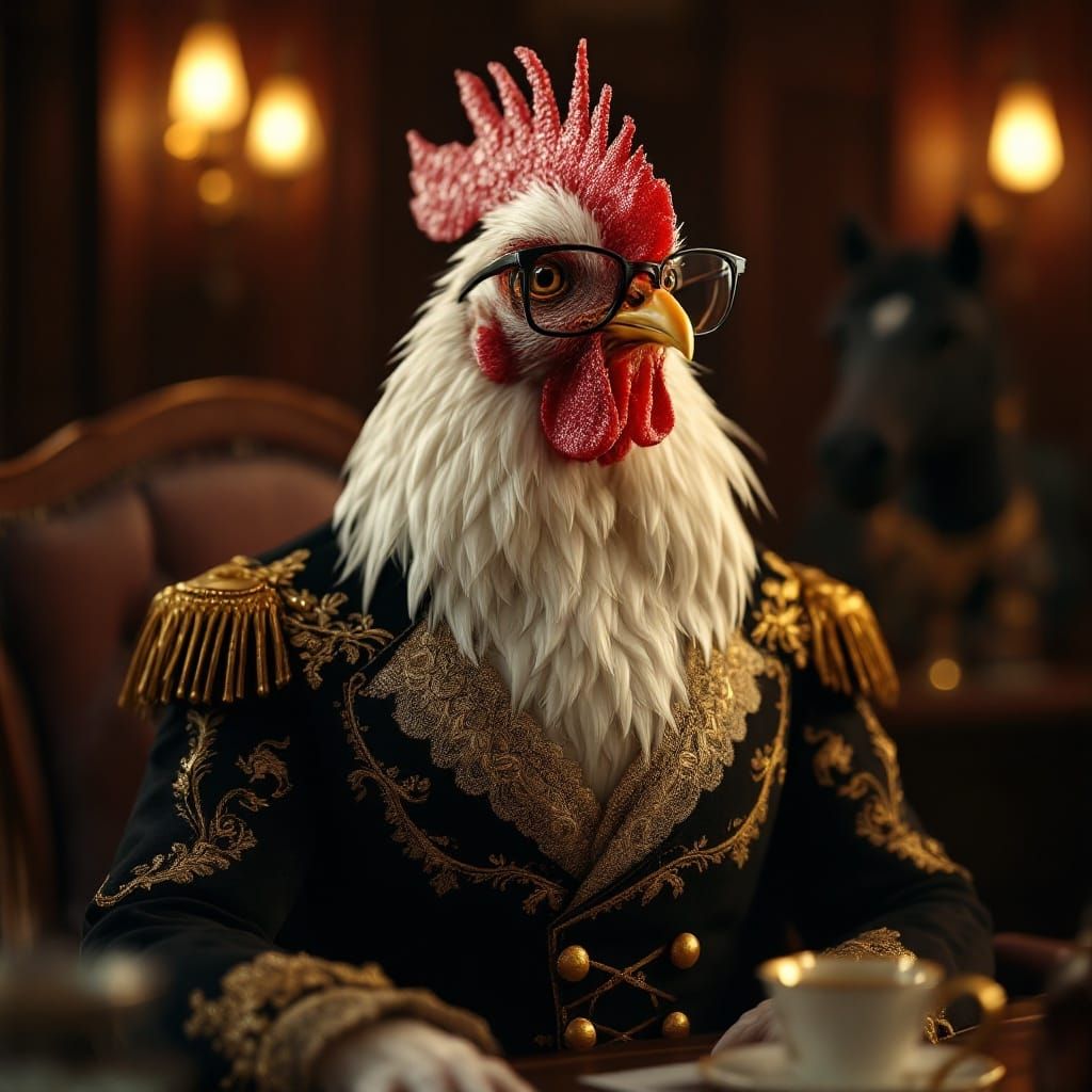 Chicken in Victorian Dress in Art Nouveau Style