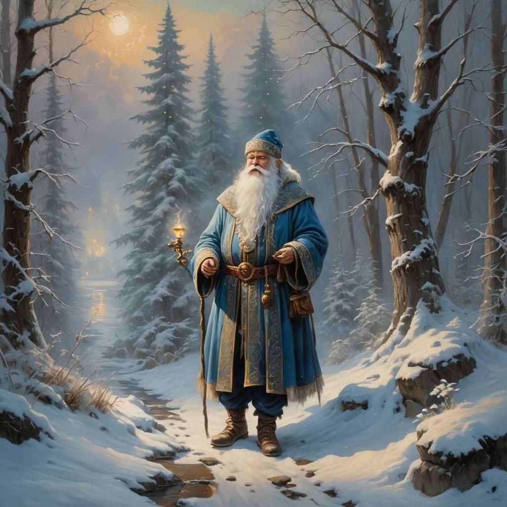 Father Frost: Ethereal Oil Painting
