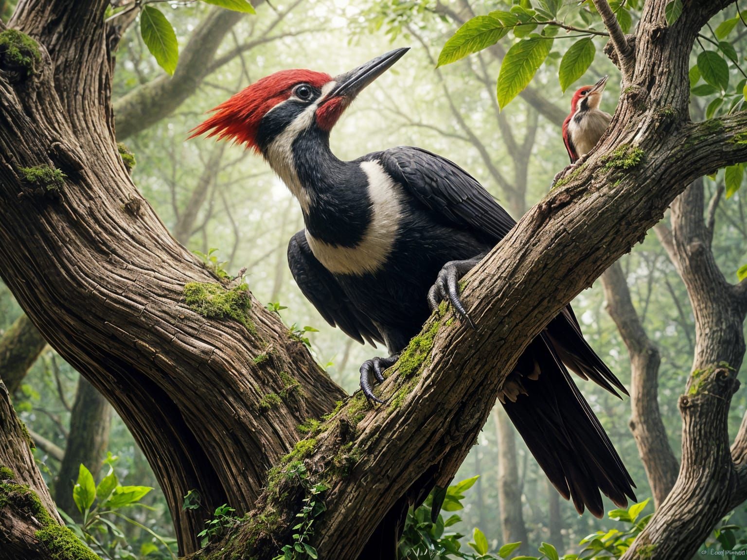 Pileated Woodpecker in Hyperrealistic Forest Scene