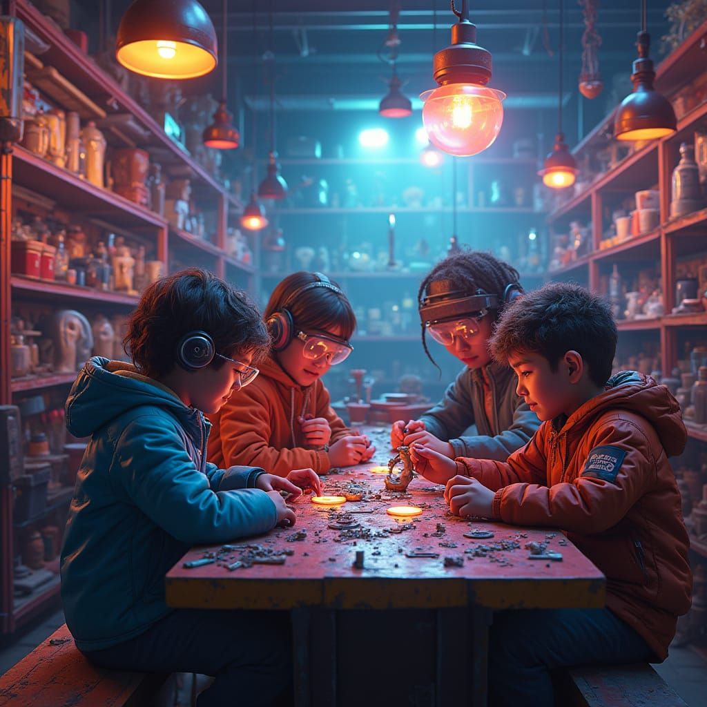 Kids Explore Futuristic Lab Bunker Toy Store