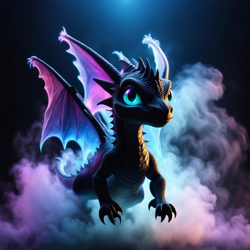 Ethereal Fog Dragon: Holographic Cosmic Illustration