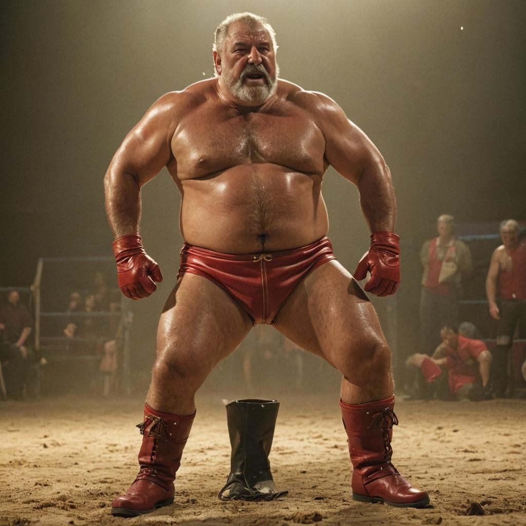 Victorious Spanish Wrestler in a Floodlit Arena