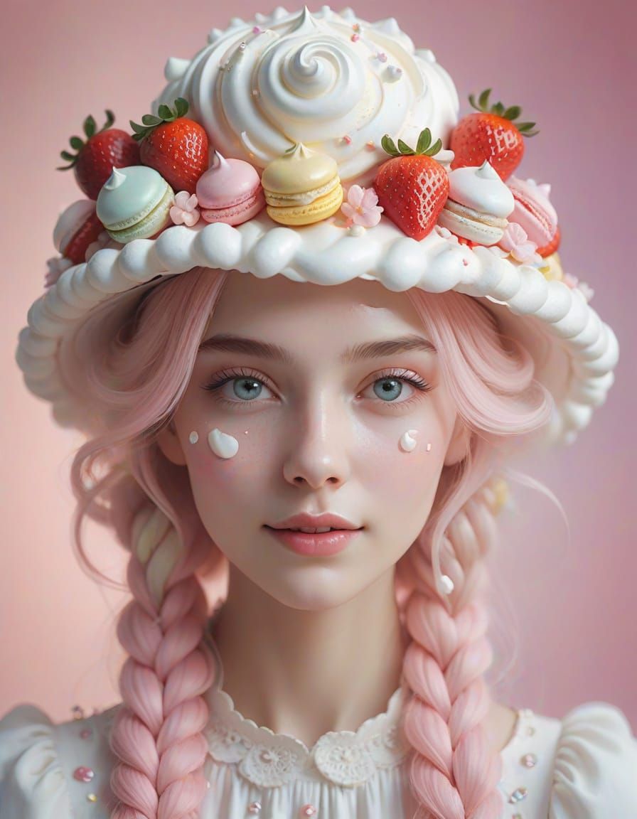 Woman with Edible Hat of Cream and Meringue