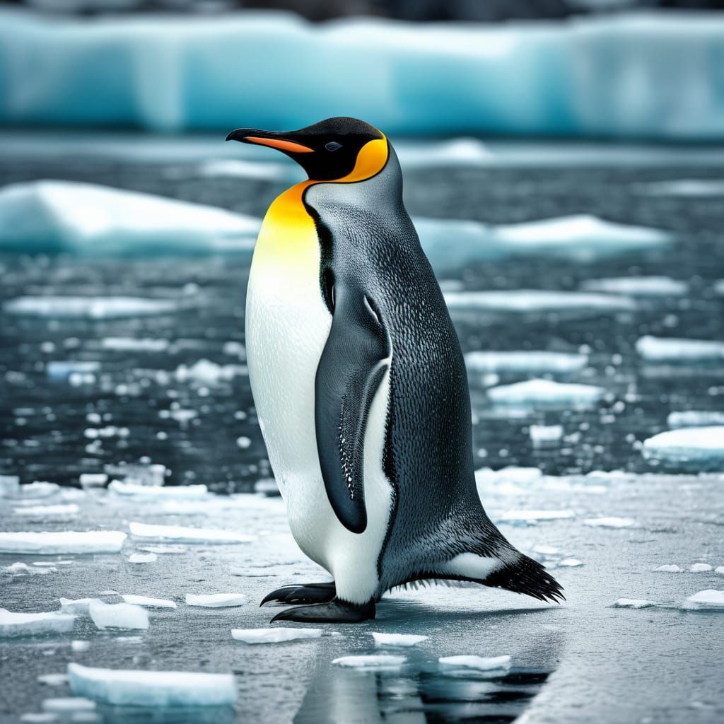 Hyperrealistic King Penguin on the Frosty Tundra
