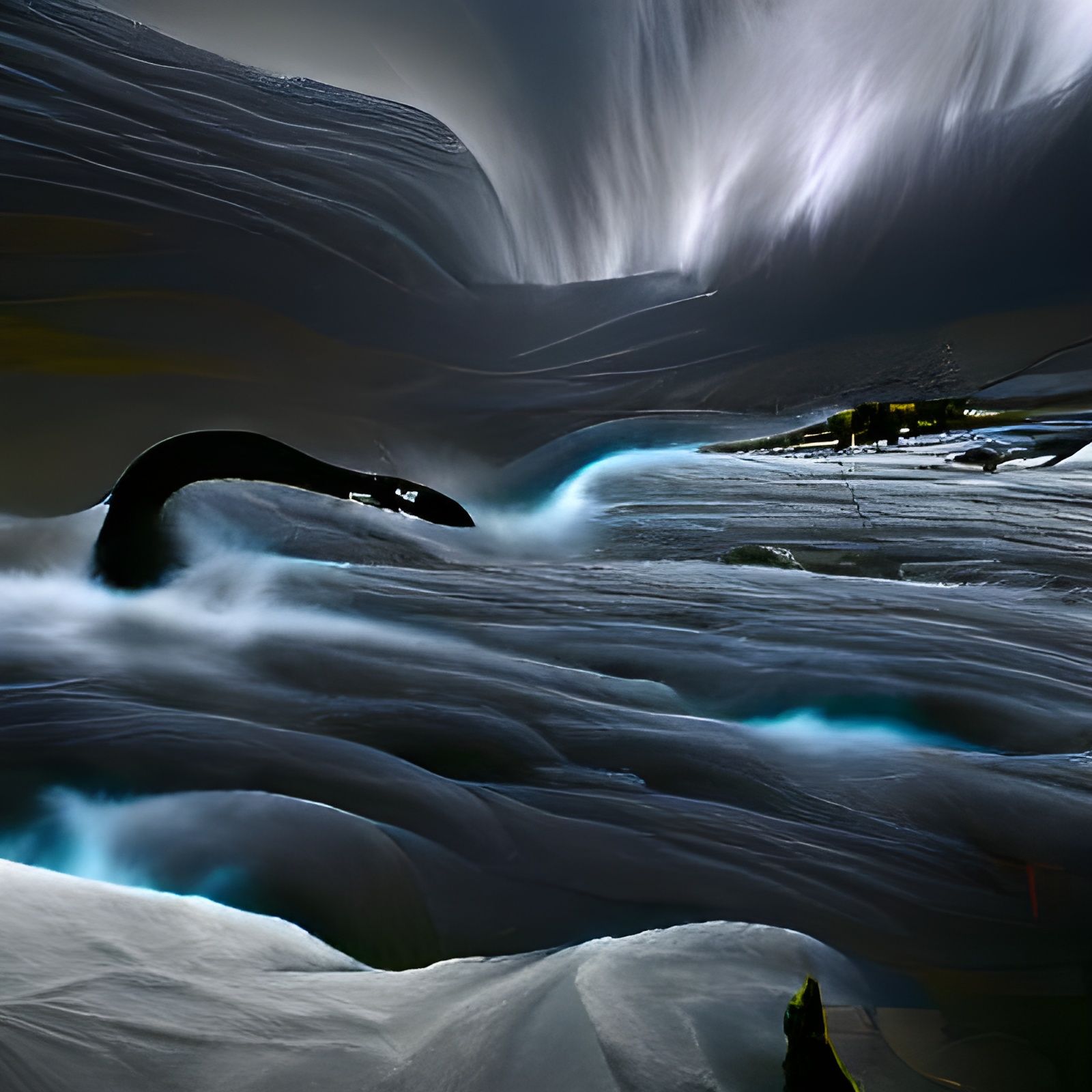 Antarctic Black River and Titanic Waterfall Landscape