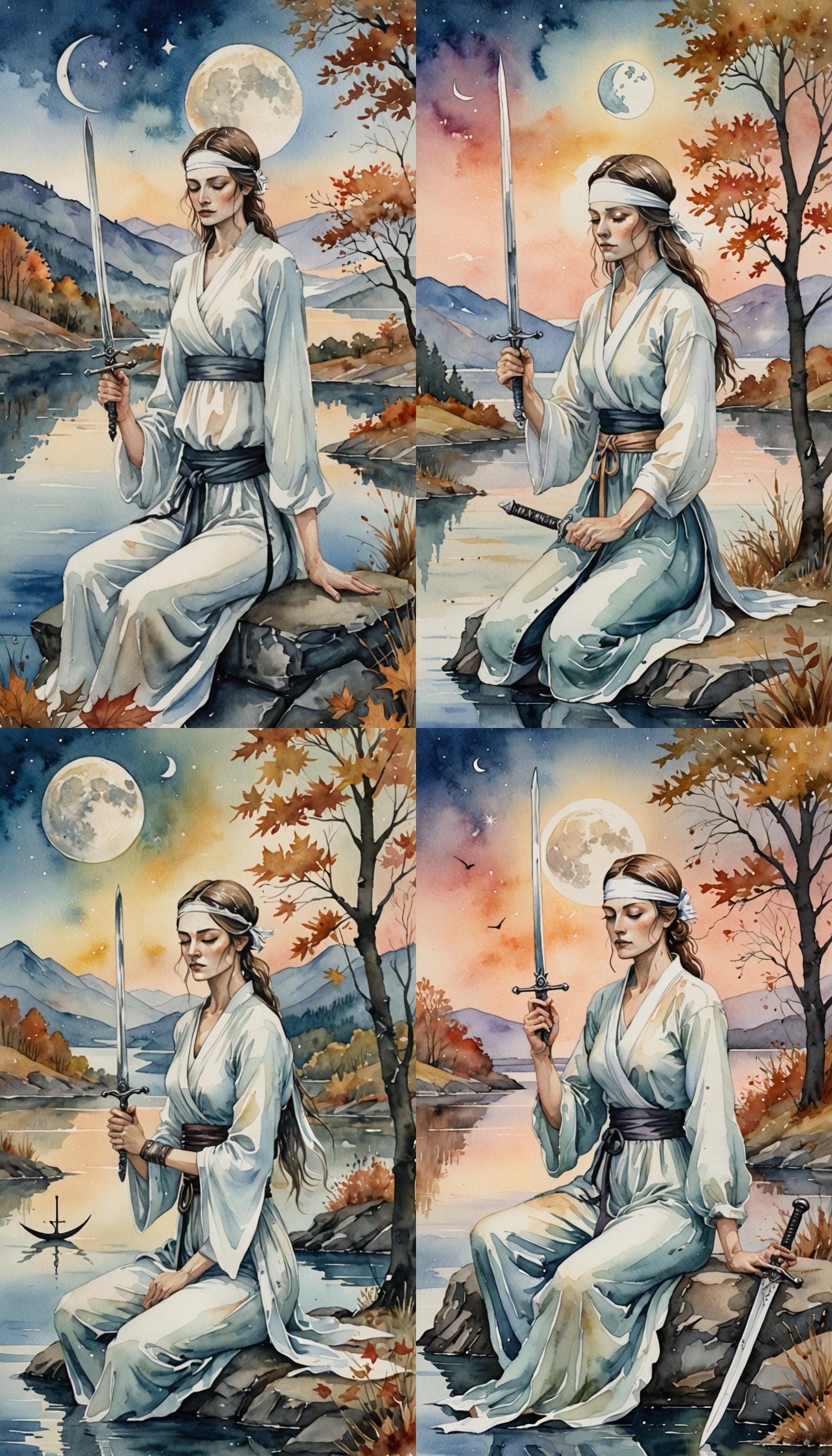 Two of Swords: Watercolor Woman in Balance