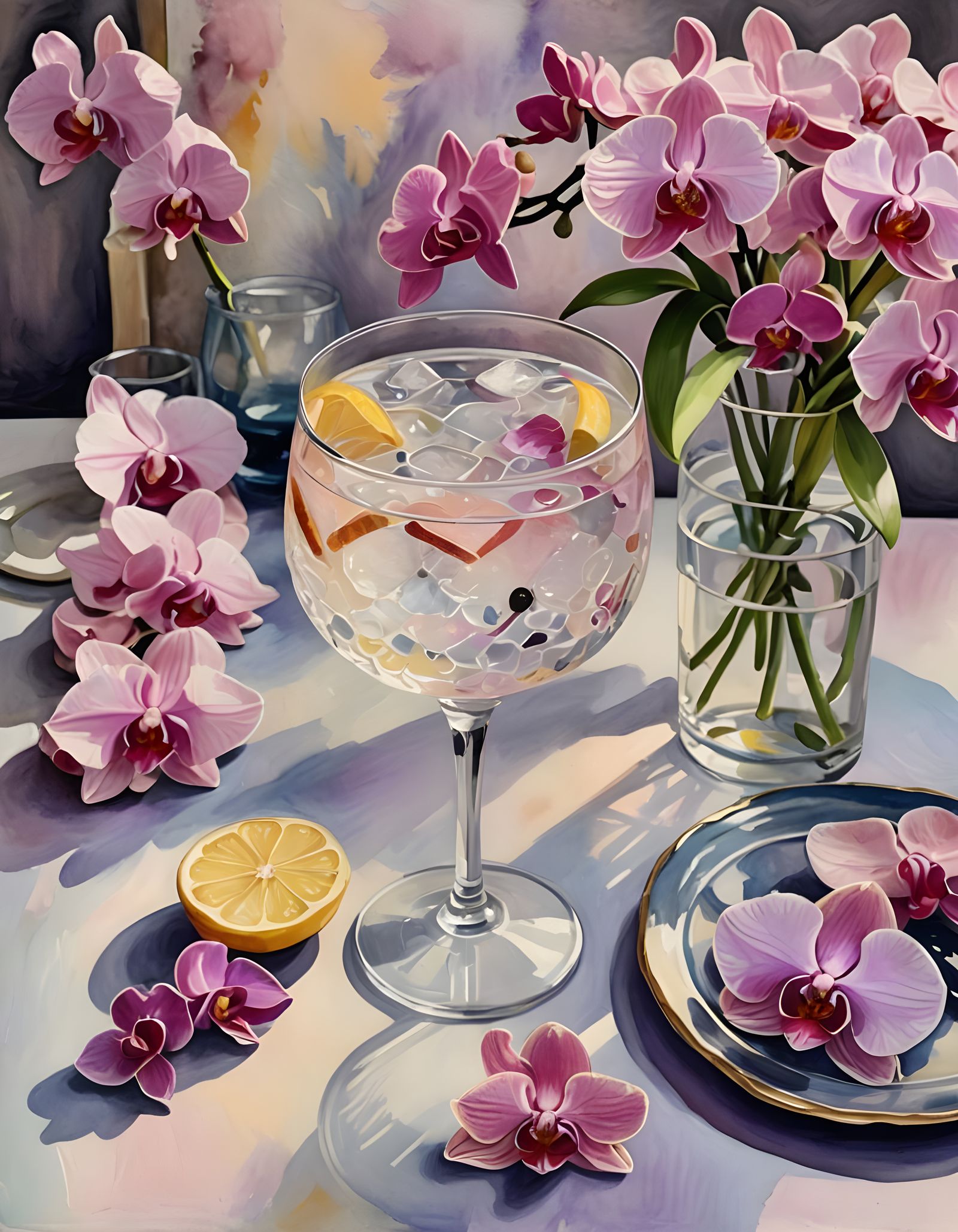 Whimsical Gin and Tonic Still Life in Vintage Pastel Colors
