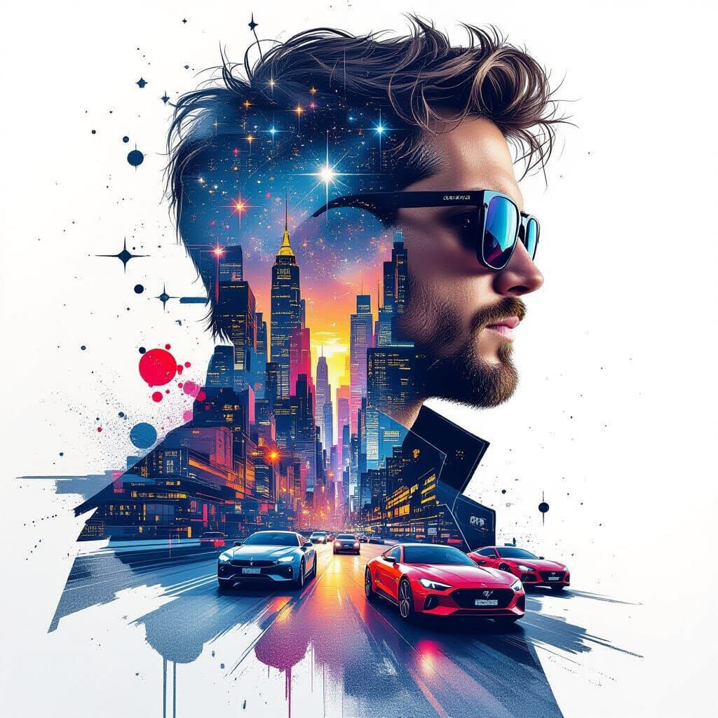 Complex Double Exposure of Stars and Cityscapes