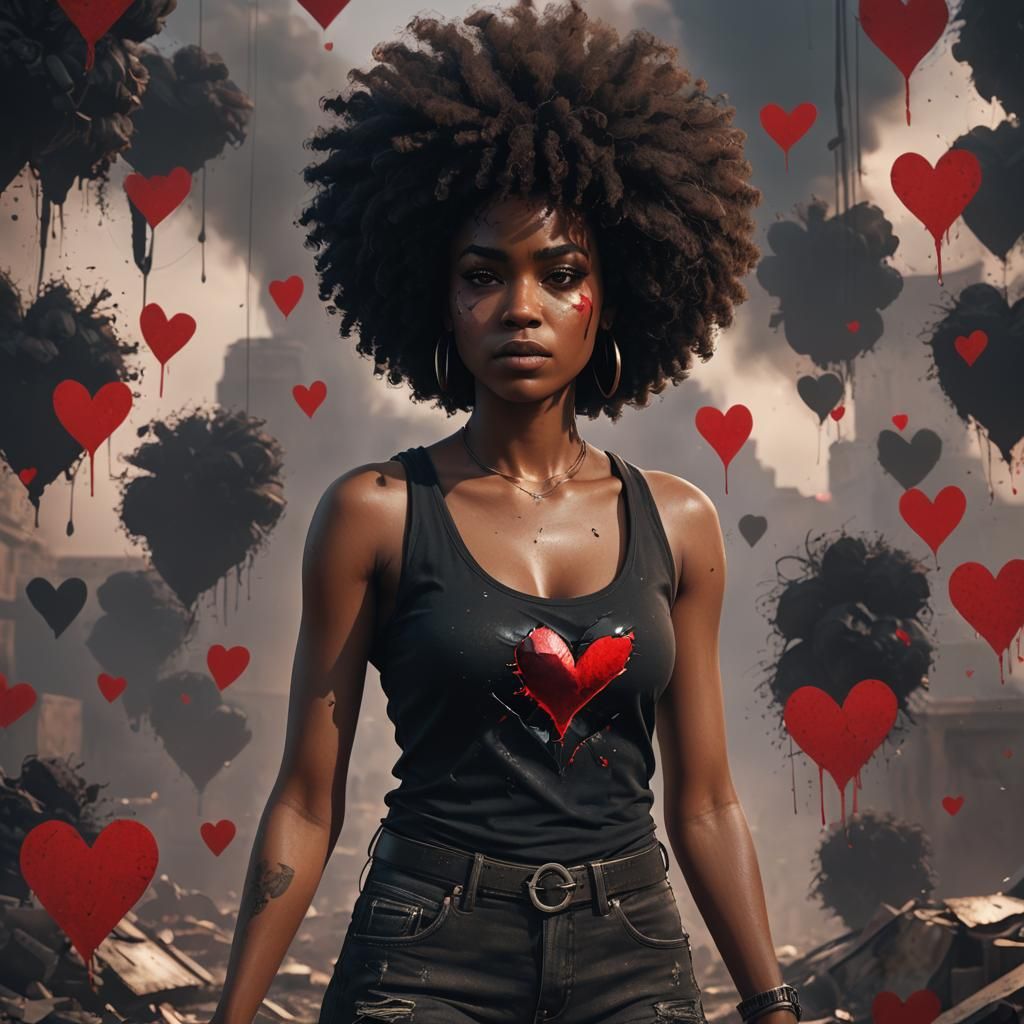 Black Girl with Afro in Detailed Matte Painting