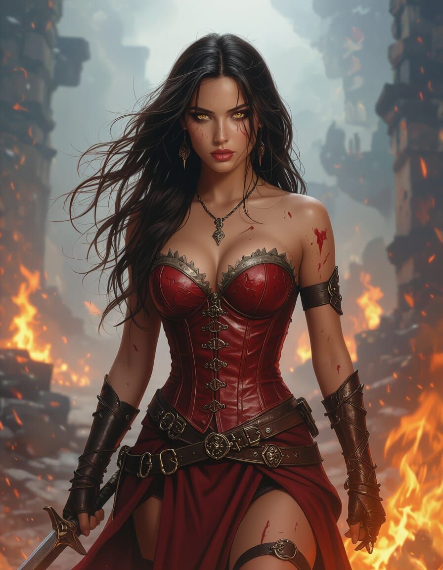 Epic Fantasy Warrior Fighting Zombies