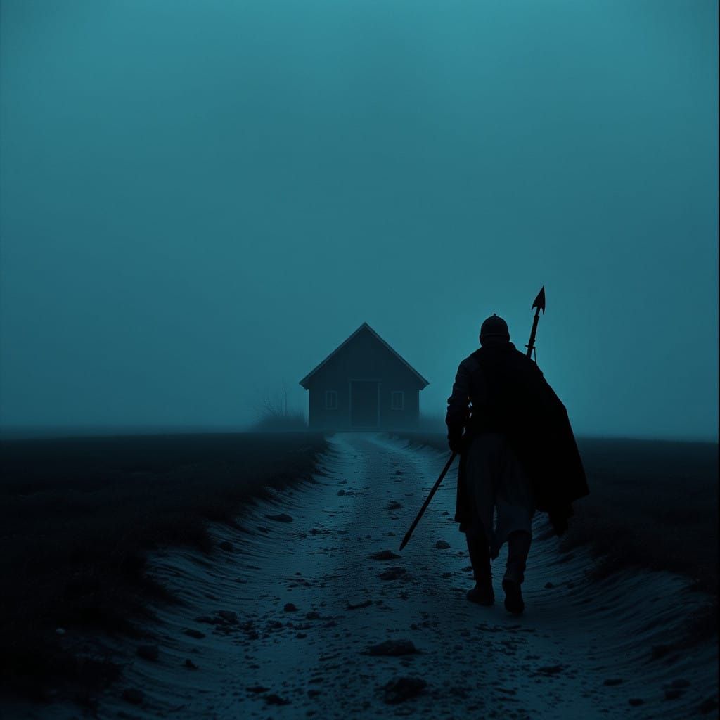 Ethereal Knight Approaches a Mysterious Abandoned Hut
