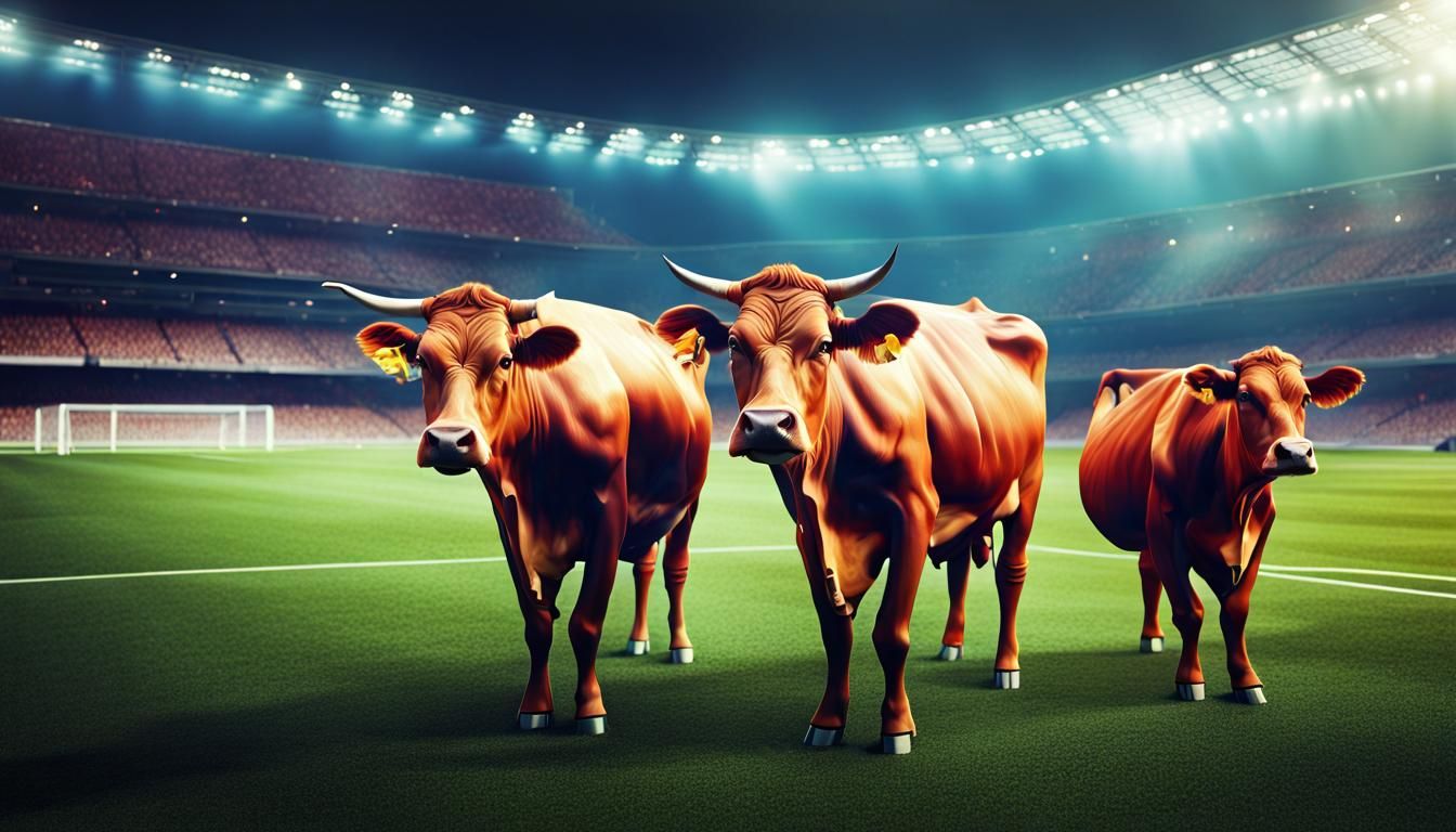 Cows Play Soccer in Stadium: 3D Hyperrealistic Render