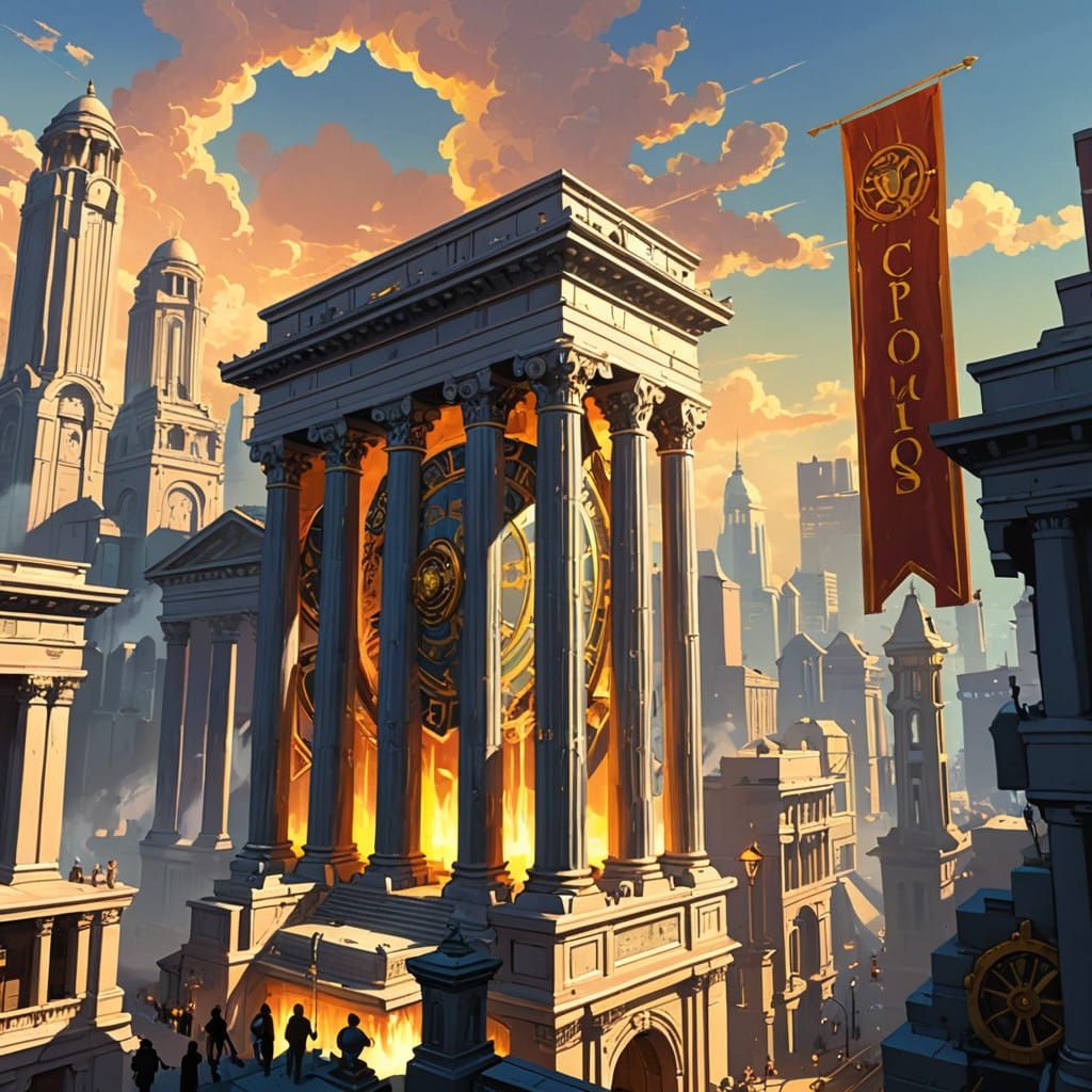 Ancient Rome Meets Futuristic Metropolis in Vibrant Grey