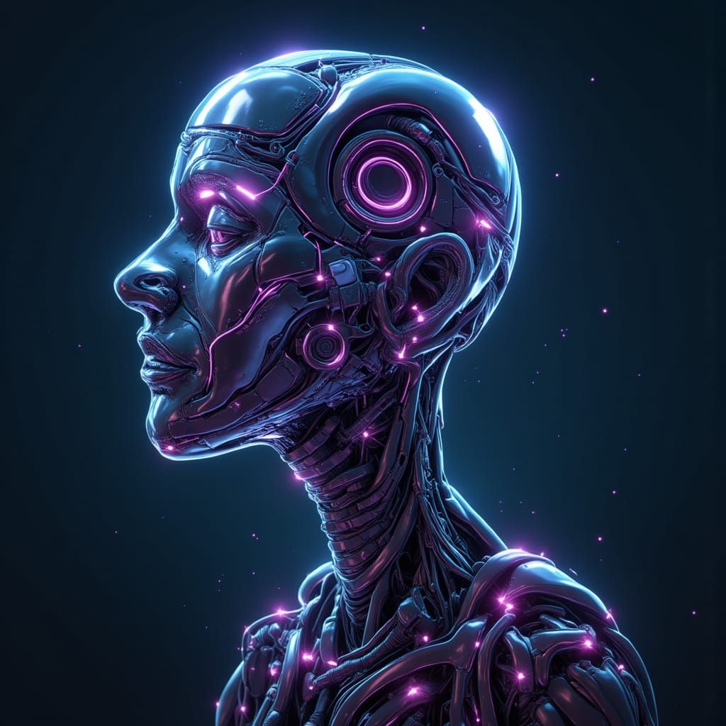 Assembled Cyberpunk Head with Miniature Robots