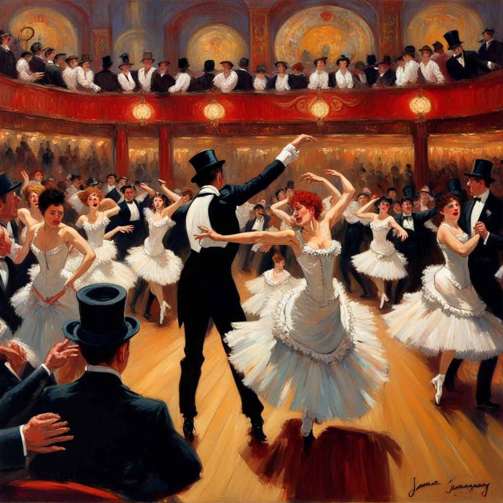 Moulin Rouge Dancers on Stage as Oil Painting