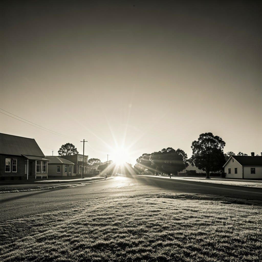 Vintage Sunrise Over Small Town Photograph