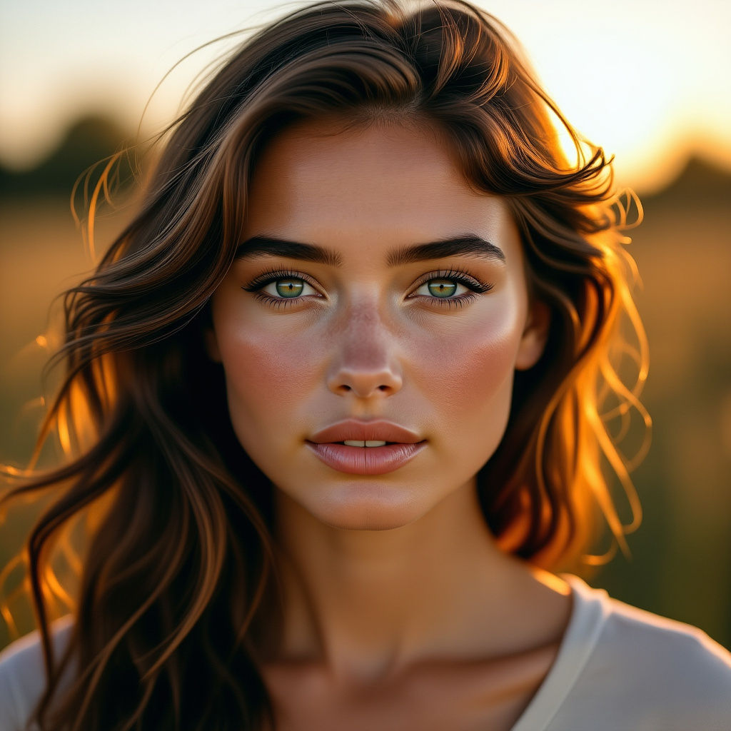 Hyper-Realistic Portrait of a Young Woman with Freckles