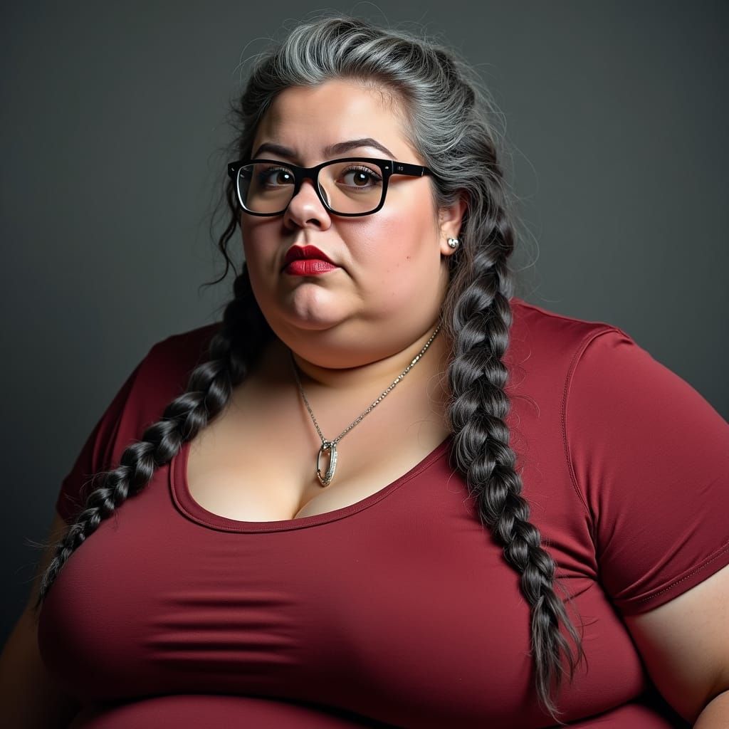 Plus-Size Woman Portrait with Braids and Makeup