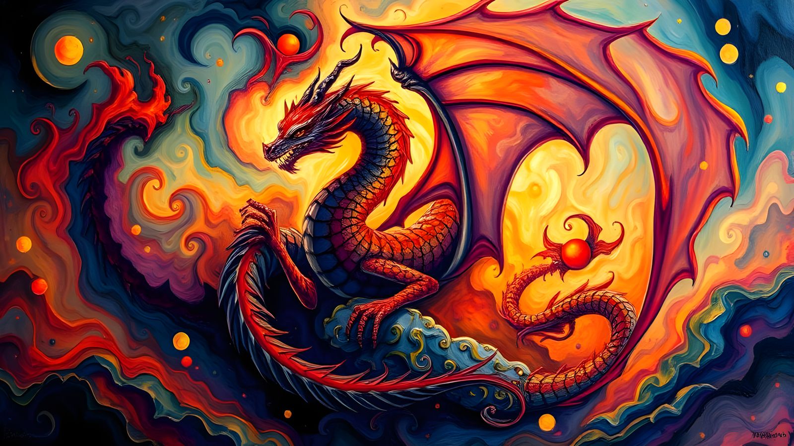 Roger Dean Dragon in Neo-Impressionist Style