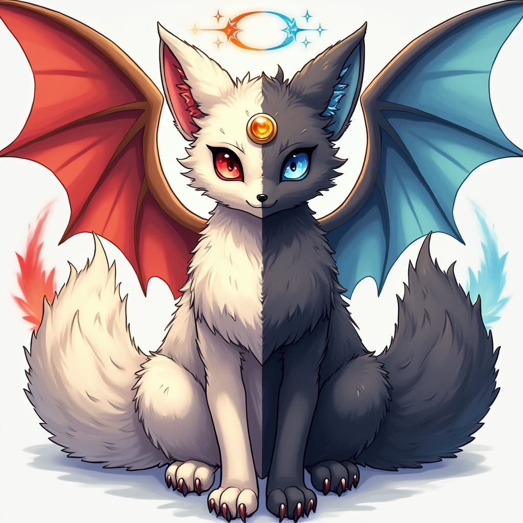Majestic Fox-Owl-Dragon Hybrid in Anime Style