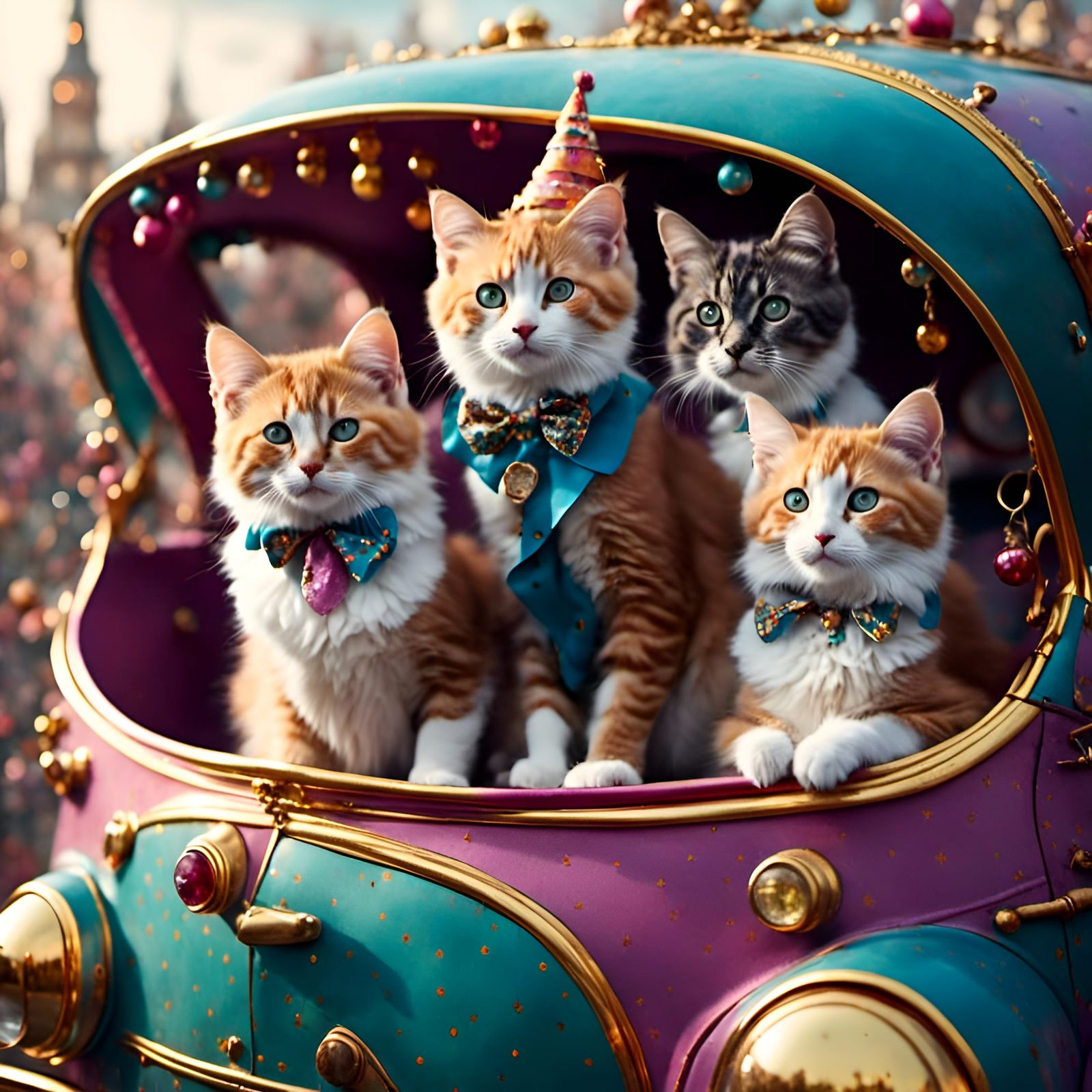 Cats Pile Into a Clown Car in 3D