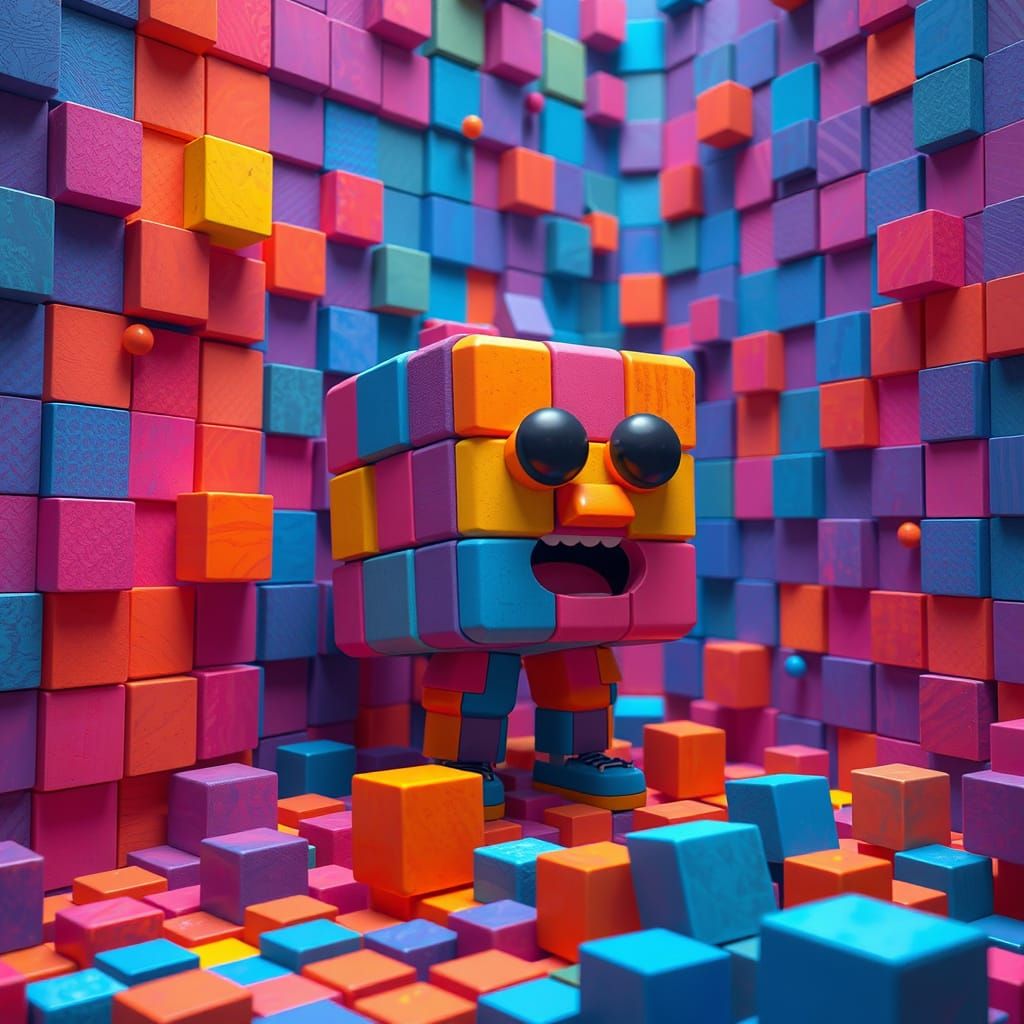 Vibrant Square World Character in Bold Geometric Patterns