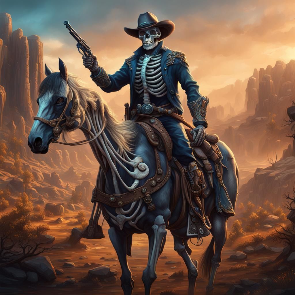 Detailed Skeleton Cowboy Fantasy Concept Art