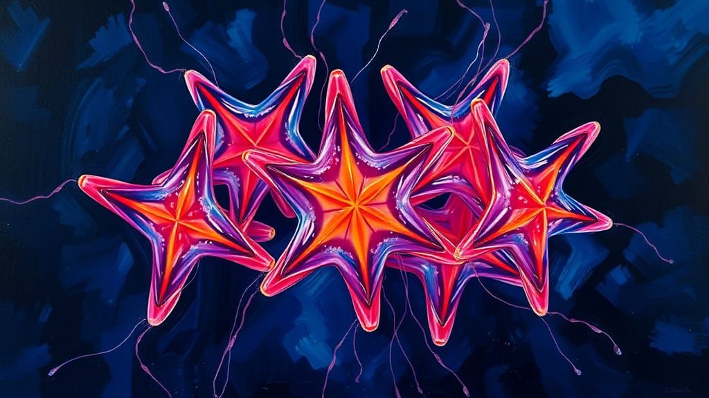 Rotating Jelly Stars in Impasto Oil Paint Style