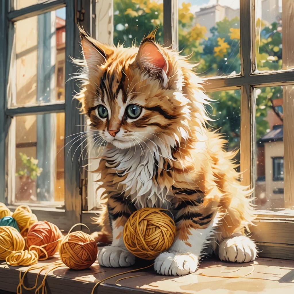 Cute Anime Kitten on a Windowsill