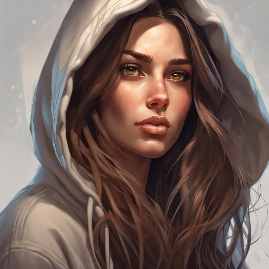 Detailed Portrait of Woman in Oversized Sweatshirt