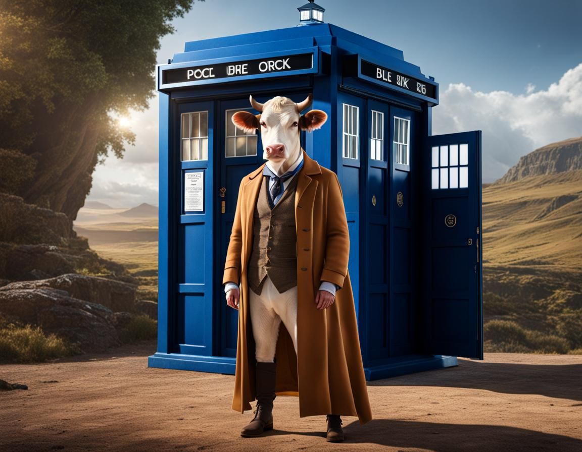 Cow as Doctor Who by the TARDIS