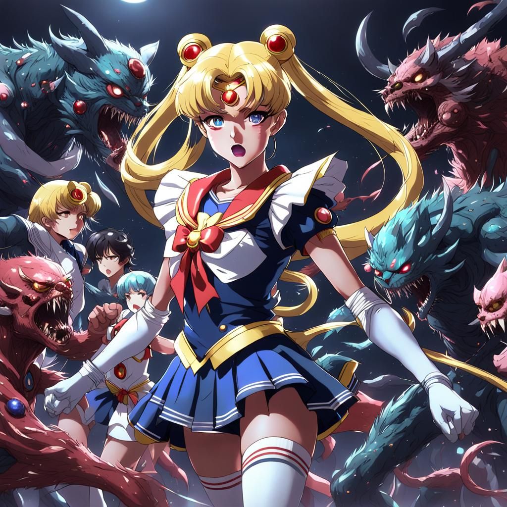 Sailor Moon Under Monster Attack: 3D Anime Art