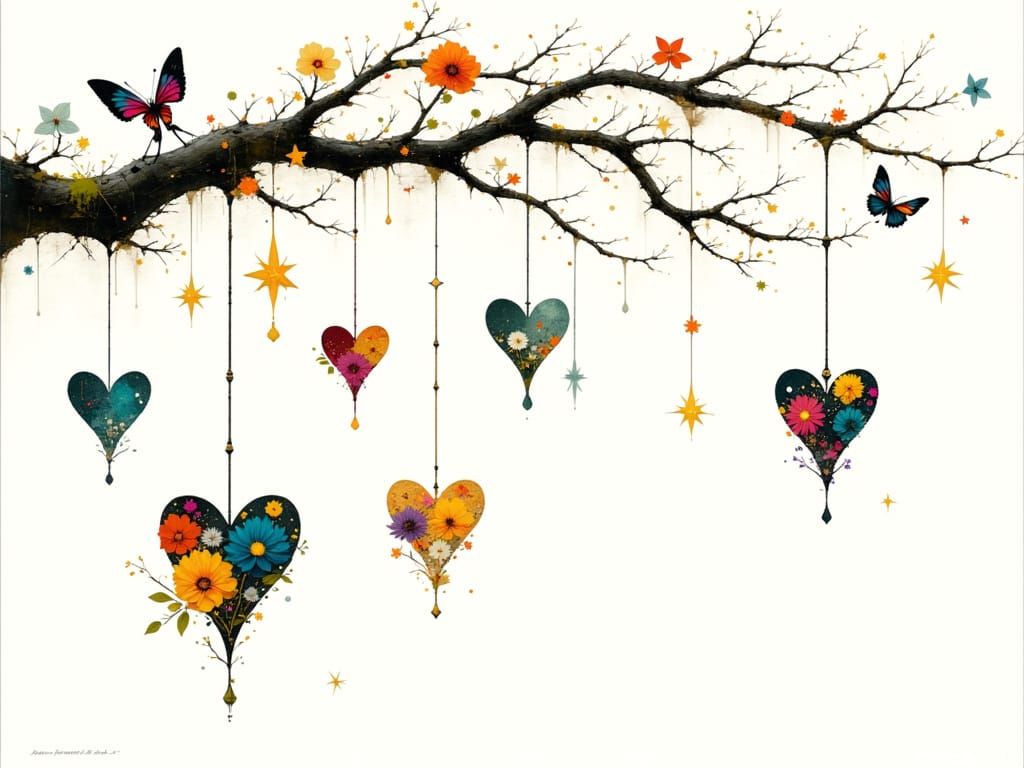 Colorful Heart Decorations in Whimsical Style