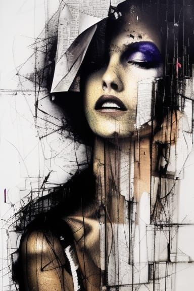 Woman in Dress: Mixed Media Street Art Style