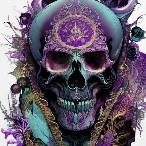 Intricate Purple Skull Digital Painting