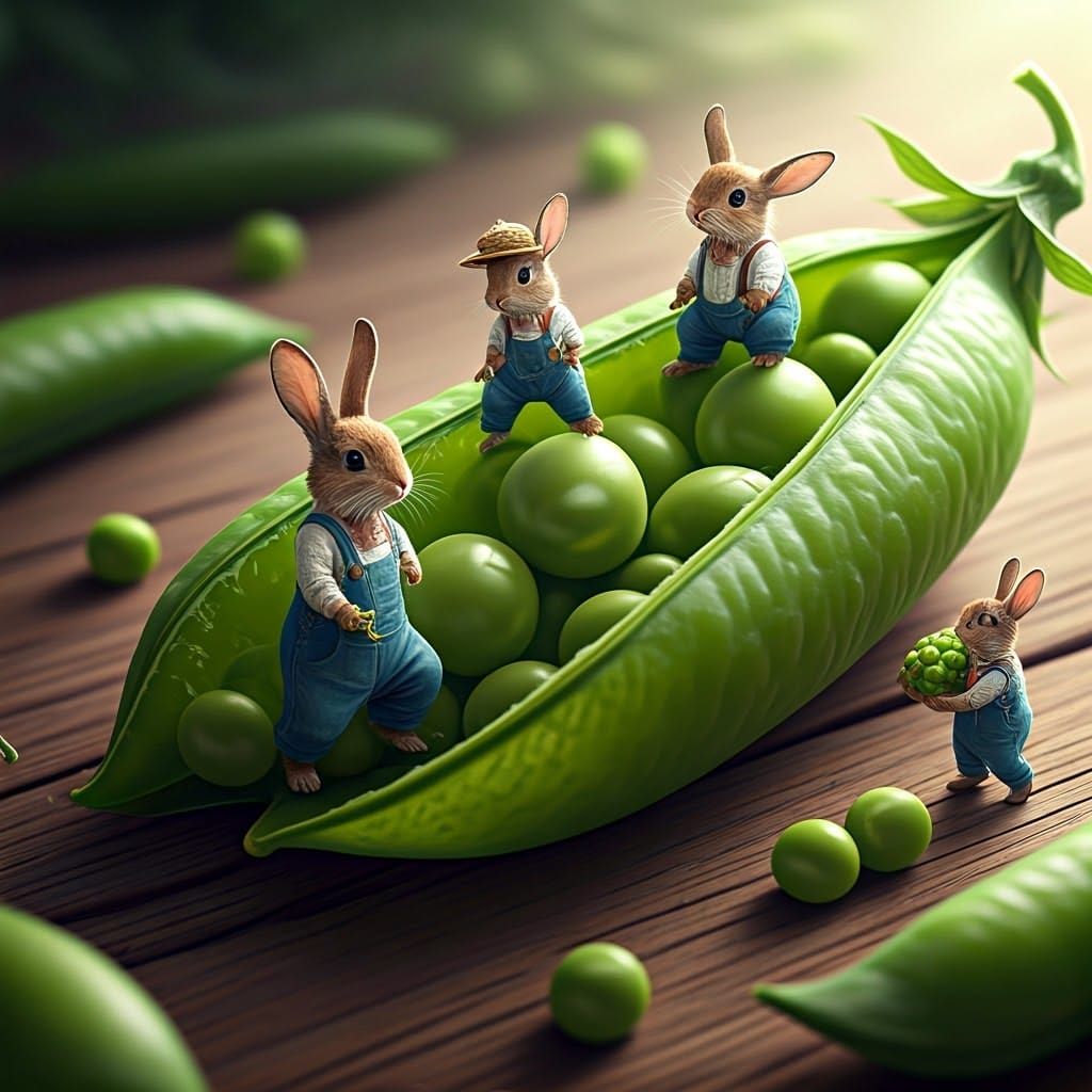Fantasy Pea Harvest Scene in Whimsical Style