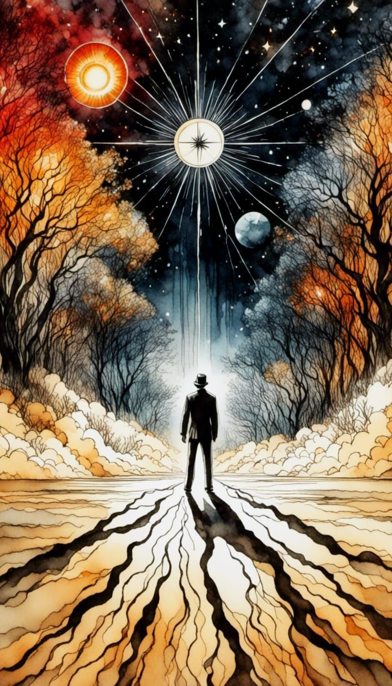 Mirrored Door to Good and Evil: Surreal Watercolor