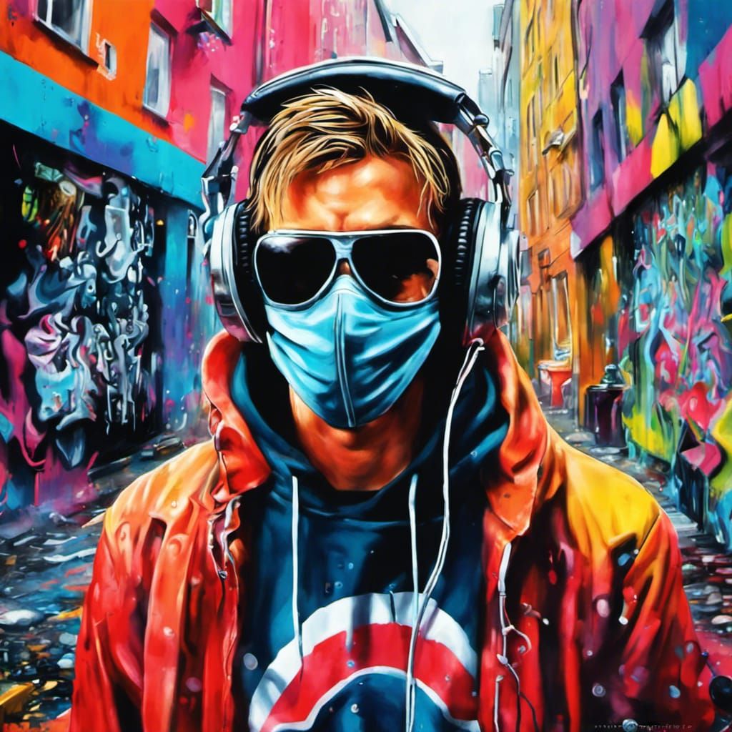 Young DJ in Sci-Fi City: Graffiti Splash Art