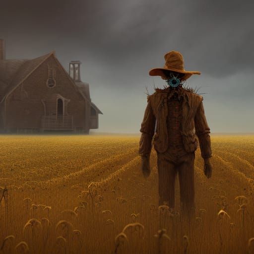 Creepy Scarecrow Field: Detailed Matte Painting